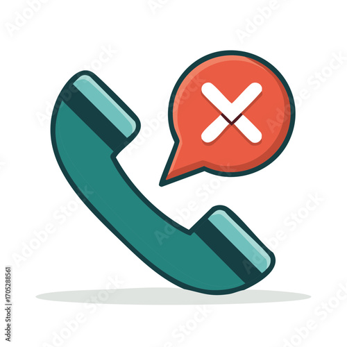 Icon of a telephone handset with a red speech bubble containing a white cross indicating a dropped call or error