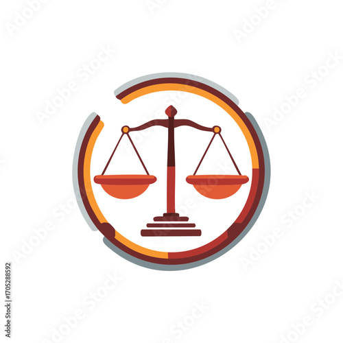 Scales of justice in a circular frame representing legal concepts and abstract law symbol