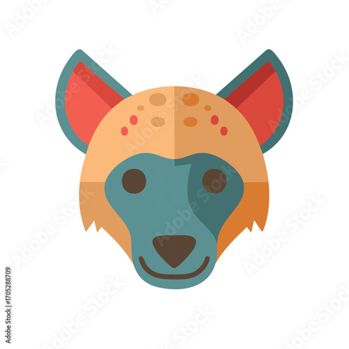 Hyena Animal Head Flat Vector Illustration, Modern Design, Cartoon Face, Isolated