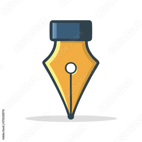Stylized fountain pen nib drawing tool symbolizing creativity and writing with a golden point and blue cap