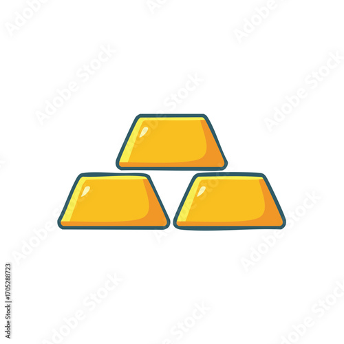 Cartoon illustration of three gold bars wealth and treasure