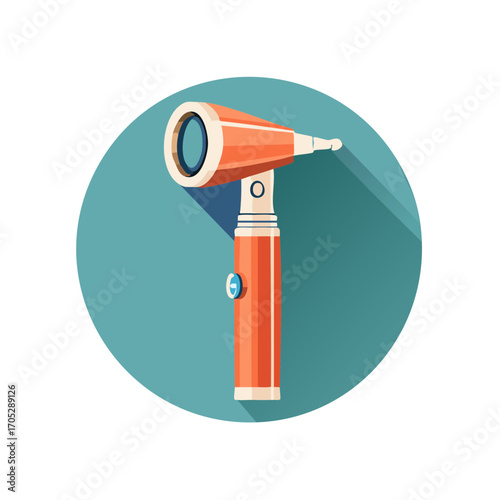 Orange otoscope medical diagnostic tool flat design icon for hearing health