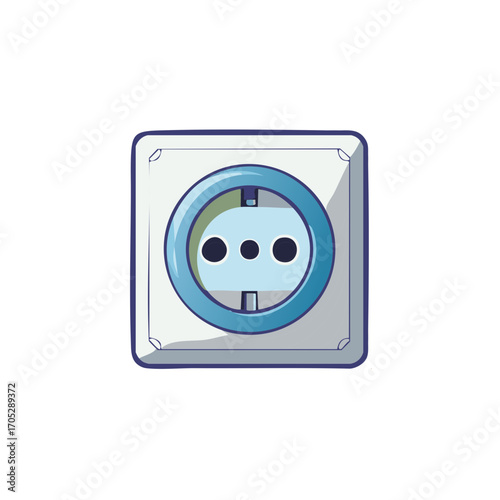 Illustration of Wall Mounted Electrical Outlet in Blue and Light Gray Tones