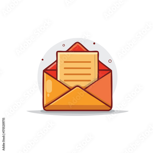 Open orange envelope with a red inner flap holding a yellow letter symbol of communication mail or notification