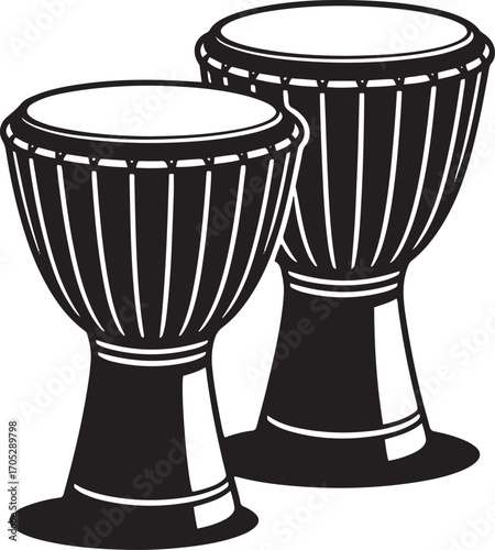 Pair of African Djembe Drums for Percussion Rhythms and Cultural Musical Expressions