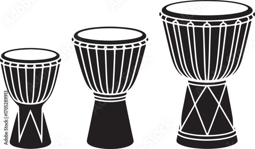 Djembe Drums Silhouette Illustration African Percussion Instrument Isolated Art on Clear