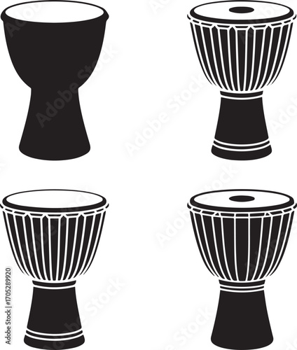 Djembe Drums Silhouette Illustration African Percussion Instrument Isolated Art on Clear