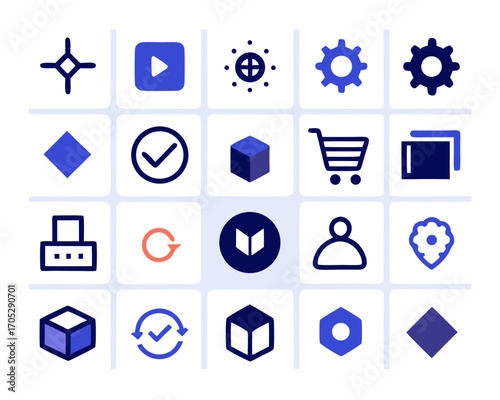 Collection of modern flat icons for digital interfaces