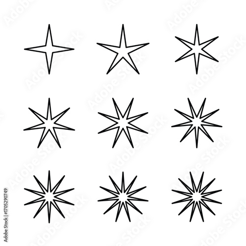 Set of line art star icon with white background for decoration
