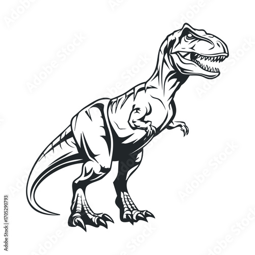 A detailed drawing of a T-Rex walking with its mouth open.