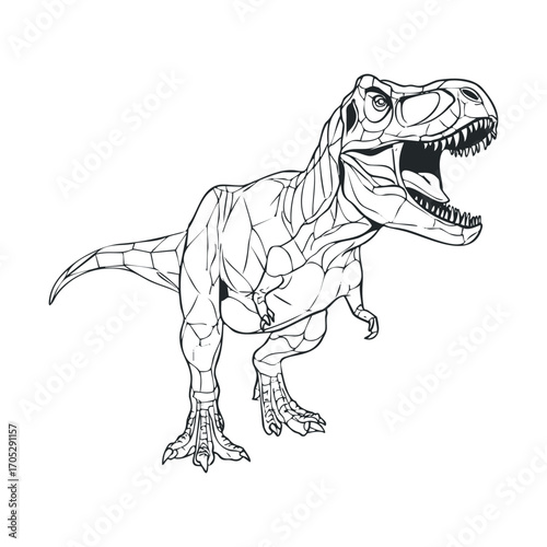 A detailed sketch of a T-Rex roaring with its mouth open.