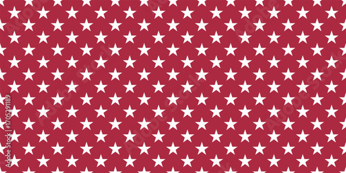 Stars background. White stars isolated on red backdrop. Bold patriotic festive design for wallpaper, wrapping paper, or celebration theme. Abstract seamless vector illustration.