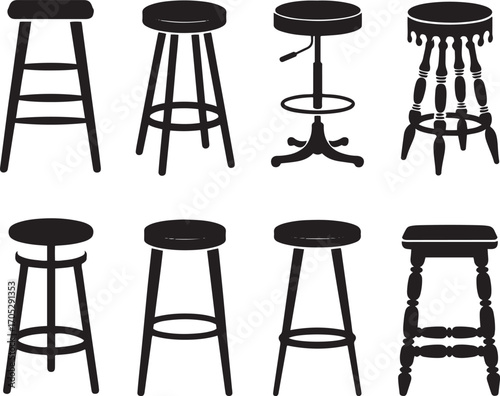 Collection of Bar Stool Silhouettes on Transparent Background for Interior Design Projects