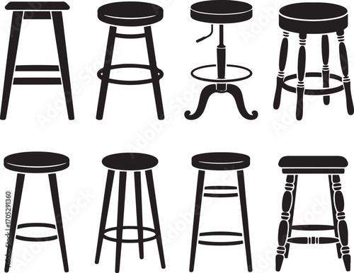 Elegant Bar Stool Silhouettes Collection Diverse Designs for Seating Furniture Illustration