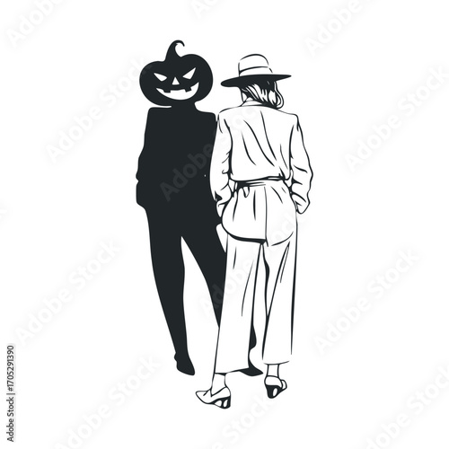 A woman casting a spooky pumpkin shadow.