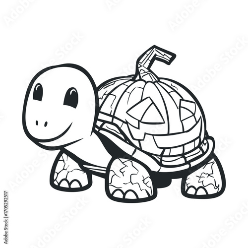 A cute tortoise with a pumpkin-shell.