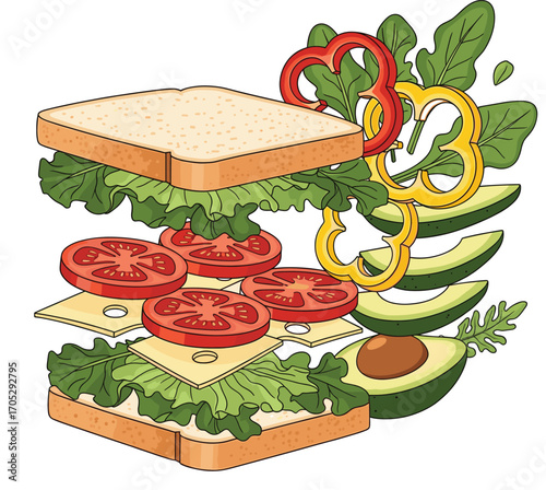 Gourmet Sandwich with Colorful Vegetables Vector Pack 2
