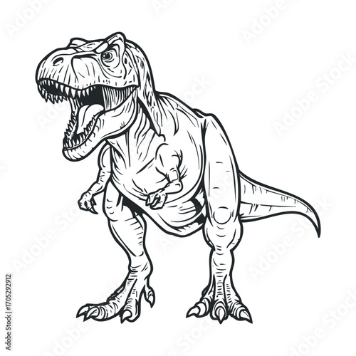 A roaring Tyrannosaurus Rex with powerful legs and teeth.