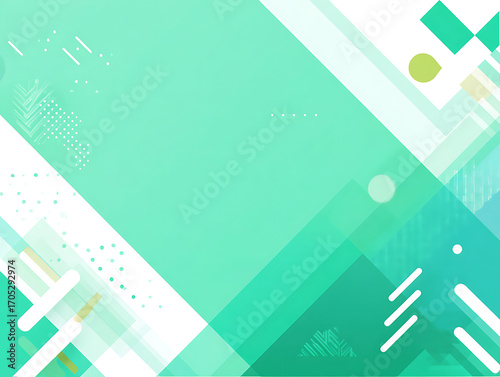 Minimalist flat vector illustration with light green background and thin white frame, featuring modern geometric shapes and lines in page corners for elegant text or collage layout design.