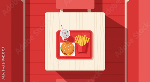 Vintage Fast Food Meal on a Tray with Soda and Fries, a Classic American Diner Experience