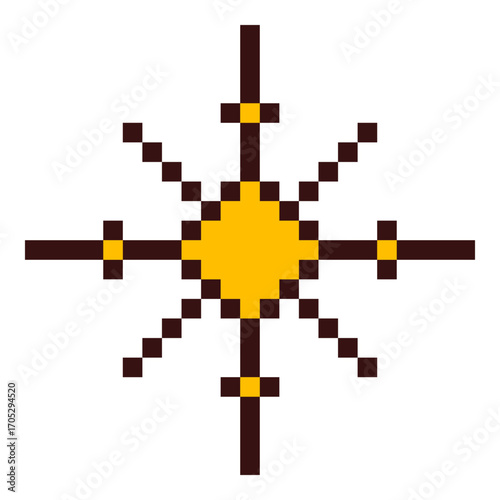 Pixel art star. 8 bit sparkle. Magic firework icon in retro 90s. Christmas decoration. Twinkle y2k snowflake. Vintage party element isolated. Vector illustration.