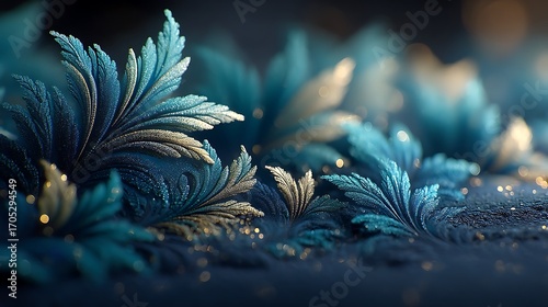 Magical frost covered golden leaf in winter high resolution picture