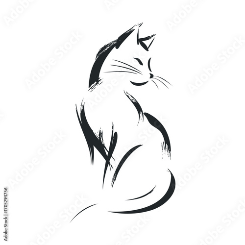 A stylized brushstroke sketch of a cat sitting.