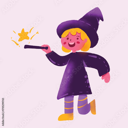 Illustration of an Halloween Character Witch with magic wand