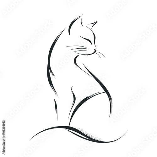 A minimalist sketch of a cat sitting with its head turned.