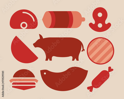Stylized meat products and animal icons