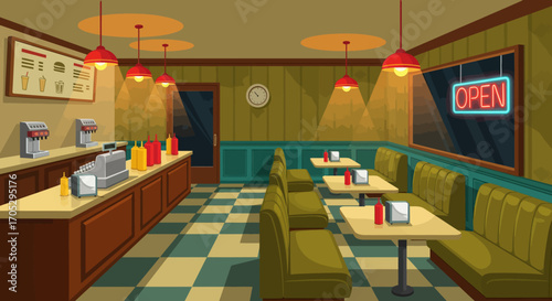 Cozy Diner Scene Vintage Charm and Nostalgic Ambiance in a Classic Eatery