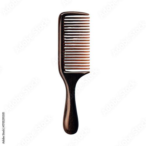 Dark brown wooden hair comb, rectangular teeth