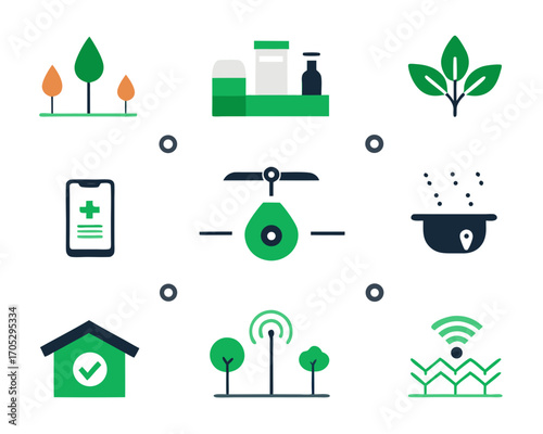 Smart farming and agriculture technology icons