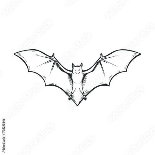 A sketch of a bat with outstretched wings.