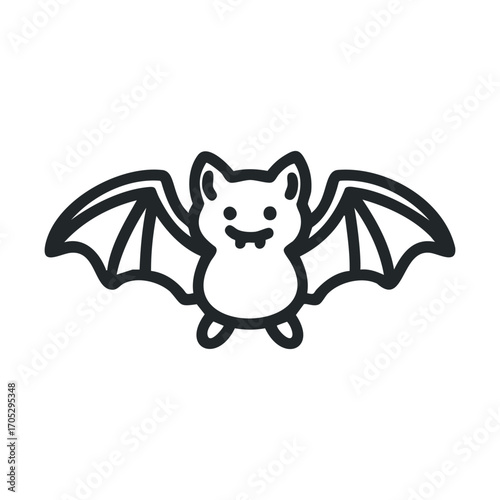 A simple outline of a cute, smiling bat.
