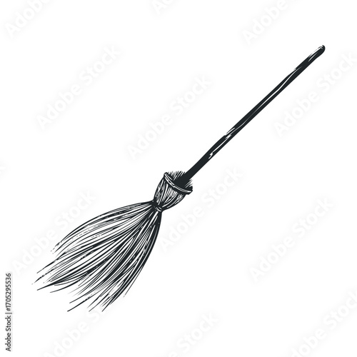 A sketch of a broomstick with a long handle.