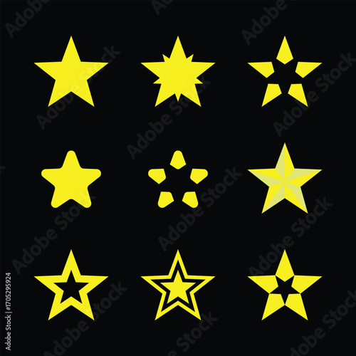 Set of yellow star with black background for decorative