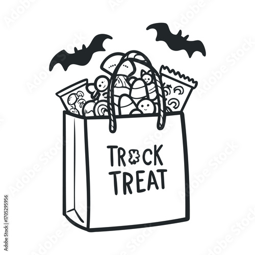  A trick or treat bag overflowing with candy.