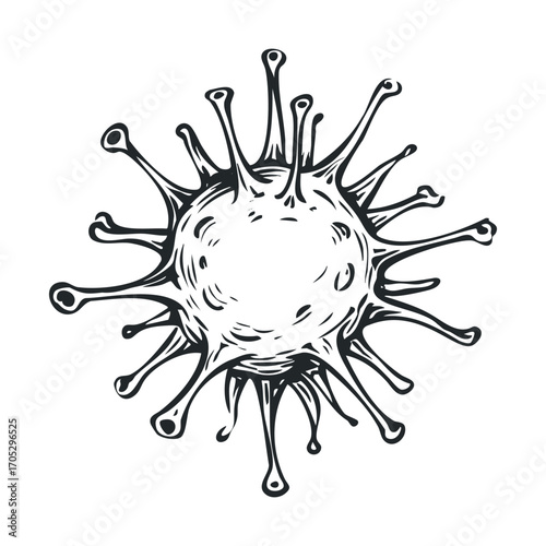  A drawing of a spiky, ball-like virus.