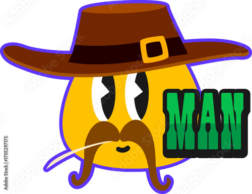 Western cowboy Western and Wild West Y2K groovy sticker or hippie print. Texas country culture retro vector label, Wild West history tag. American cowboy sticker with funny emoji wearing cowboy hat
