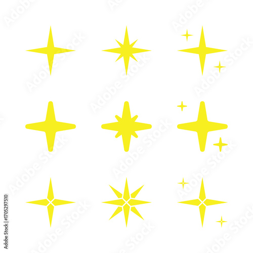 Set of yellow star with white background for decorative