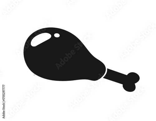 Black icon of a chicken leg with highlights on white Keywords: chicken leg, food, icon