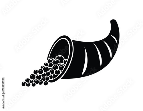 Black icon of a cornucopia overflowing with berries Keywords: cornucopia, horn of plenty