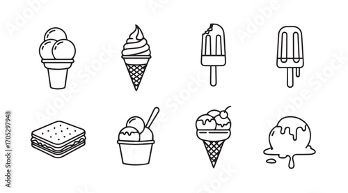 Collection of hand drawn ice cream treats in silhouette style