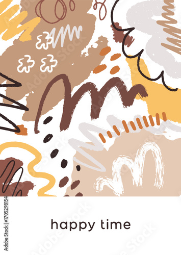Doodle scribble card design. Abstract poster background with blobs, organic s...