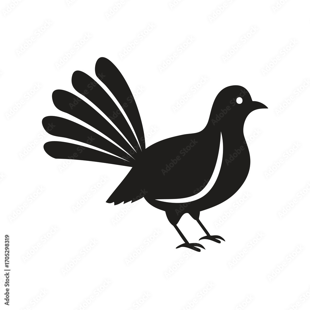 Fototapeta premium Black Silhouette Icon Of A Bird With Fanned Tail fowl