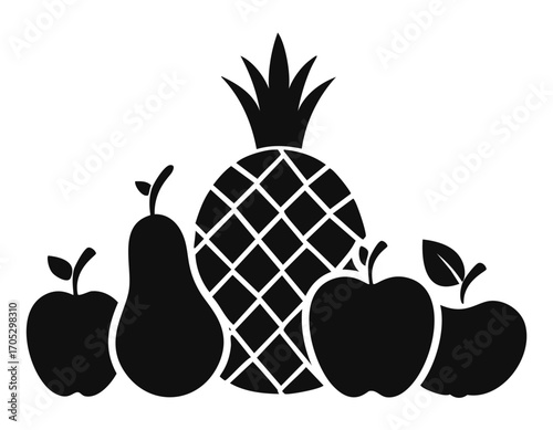 Black Silhouette Fruit Arrangement Pineapple Apples Pear