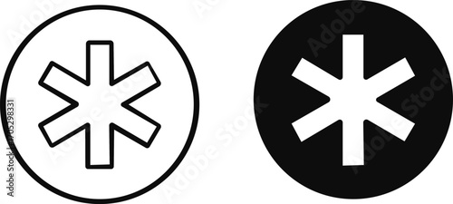 Asterisk icon set,Three red shapes including an x asterisk and star,Collection of Black Starburst and Flower-like Shapes Background,Minimalist Asterisk Icon Outline Solid Black