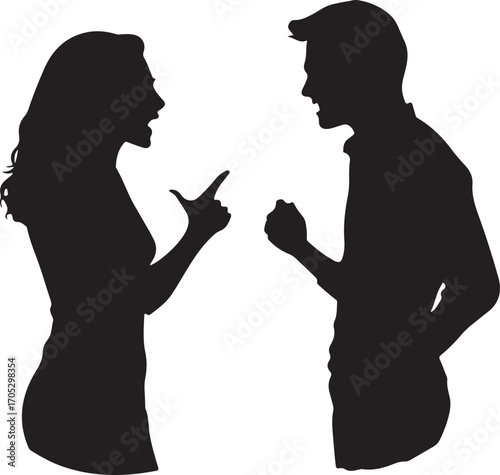 Quarreling Couple Silhouette on Transparent Background