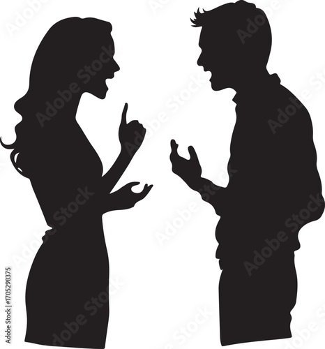 Quarreling Couple Silhouette on Transparent Background